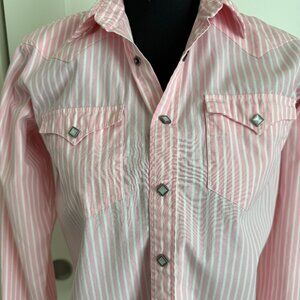 VTG Blue Label Ralph Lauren Pink Button Down Shirt w/ Diamond Pearl Buttons Sz 4